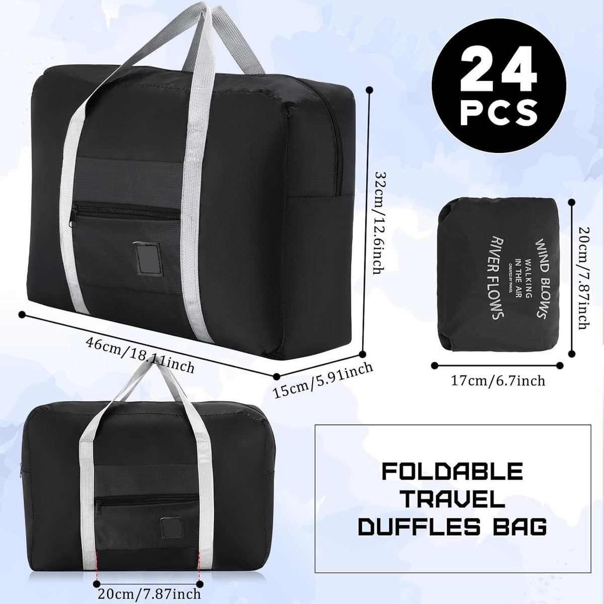 24 Pcs Travel Duffel Bags Bulk Foldable Luggage Bag Women Men Waterproof Carry Tote with Trolley Sleeve for Gym, Overnight, Airlines(Black)