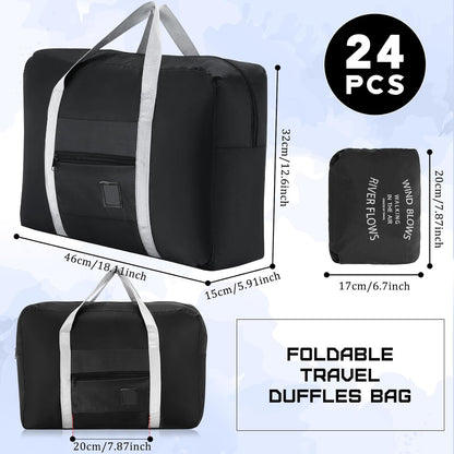 24 Pcs Travel Duffel Bags Bulk Foldable Luggage Bag Women Men Waterproof Carry Tote with Trolley Sleeve for Gym, Overnight, Airlines(Black)