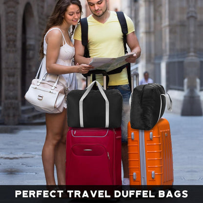24 Pcs Travel Duffel Bags Bulk Foldable Luggage Bag Women Men Waterproof Carry Tote with Trolley Sleeve for Gym, Overnight, Airlines(Black)