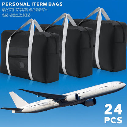 24 Pcs Travel Duffel Bags Bulk Foldable Luggage Bag Women Men Waterproof Carry Tote with Trolley Sleeve for Gym, Overnight, Airlines(Black)