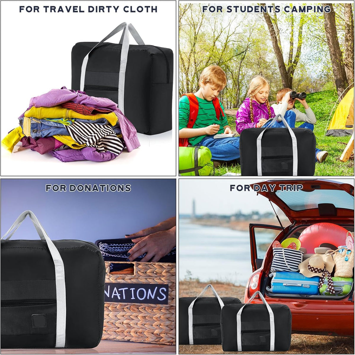 24 Pcs Travel Duffel Bags Bulk Foldable Luggage Bag Women Men Waterproof Carry Tote with Trolley Sleeve for Gym, Overnight, Airlines(Black)