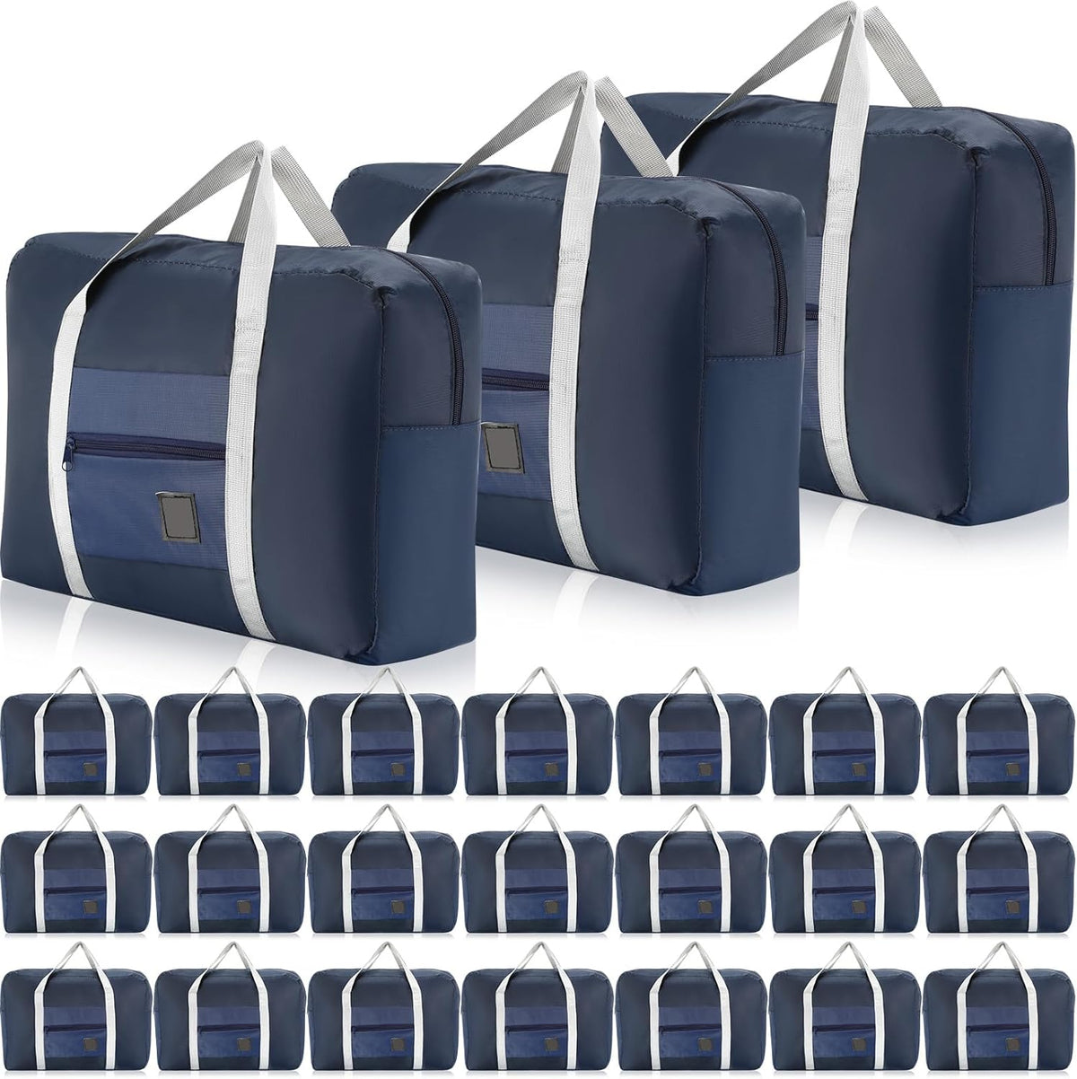 24 Pcs Travel Duffel Bags Bulk Foldable Luggage Bag Women Men Waterproof Carry Tote with Trolley Sleeve for Gym, Overnight, Airlines(Black)