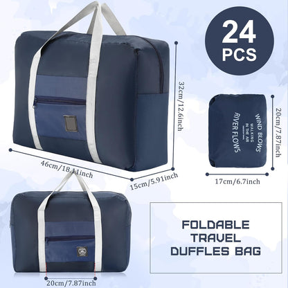 24 Pcs Travel Duffel Bags Bulk Foldable Luggage Bag Women Men Waterproof Carry Tote with Trolley Sleeve for Gym, Overnight, Airlines(Black)