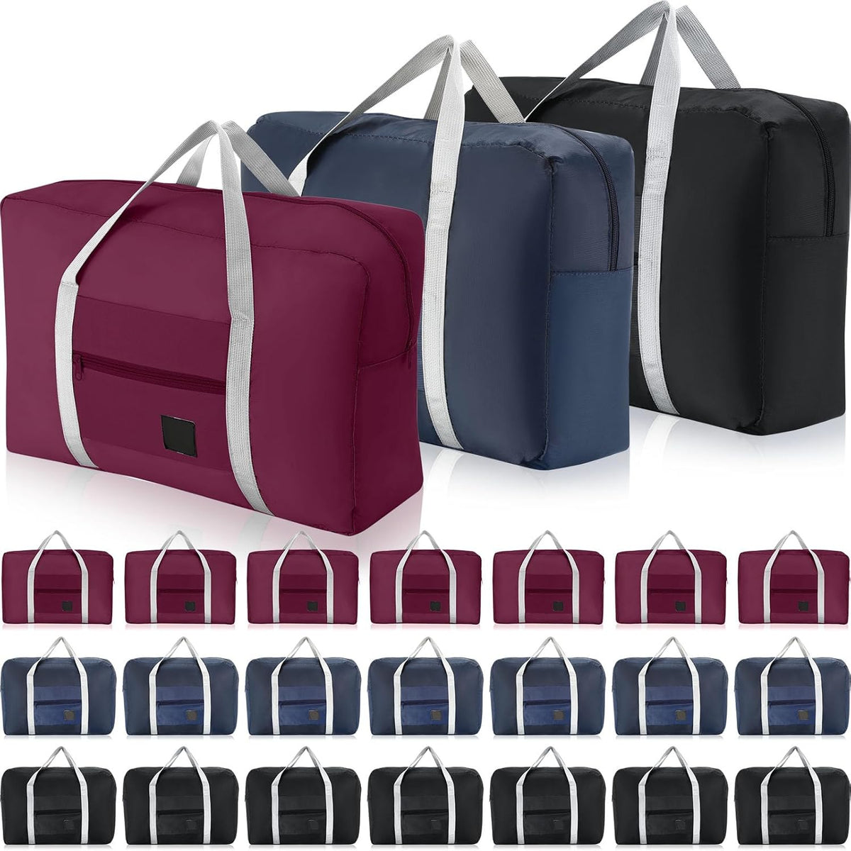 24 Pcs Travel Duffel Bags Bulk Foldable Luggage Bag Women Men Waterproof Carry Tote with Trolley Sleeve for Gym, Overnight, Airlines(Black)