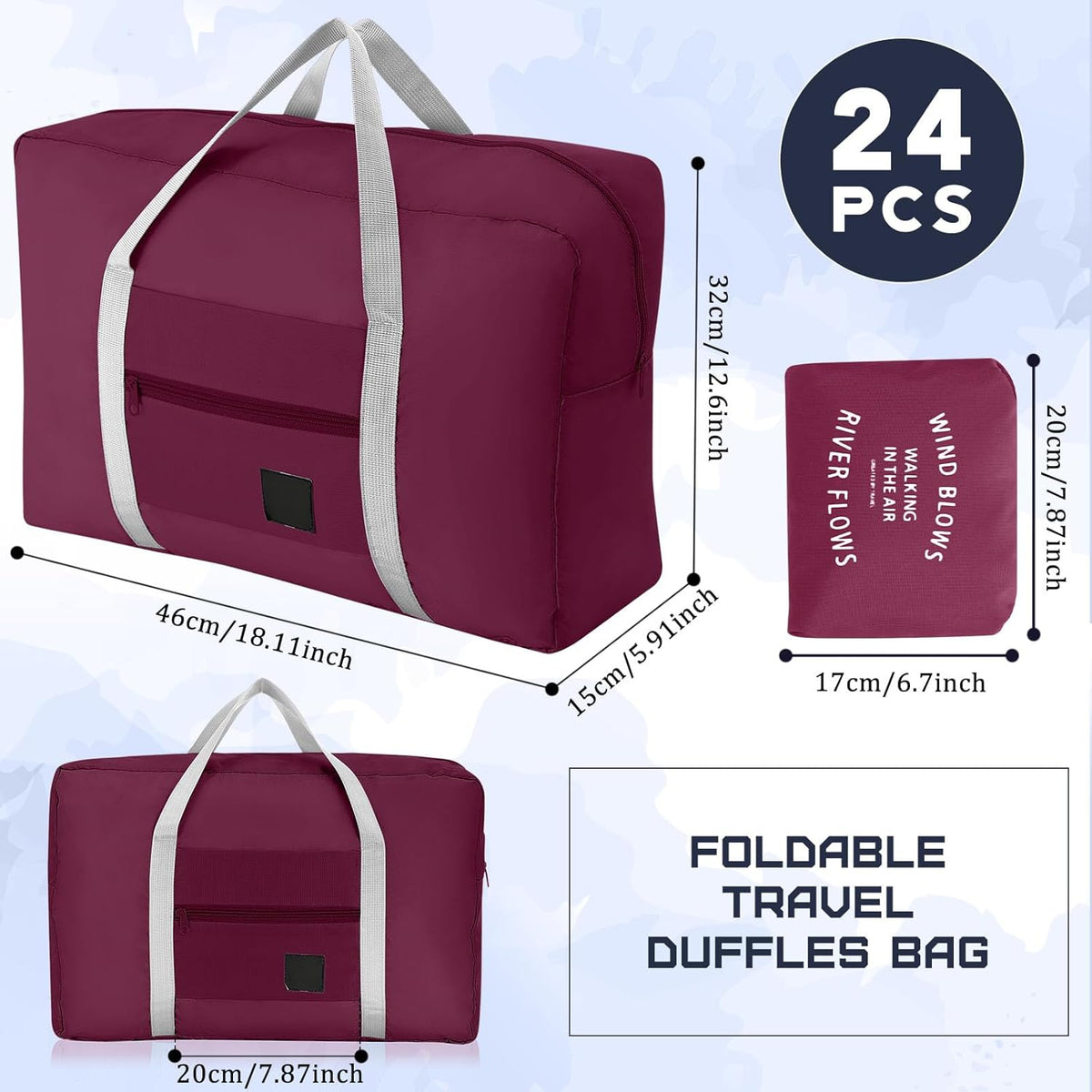24 Pcs Travel Duffel Bags Bulk Foldable Luggage Bag Women Men Waterproof Carry Tote with Trolley Sleeve for Gym, Overnight, Airlines(Black)