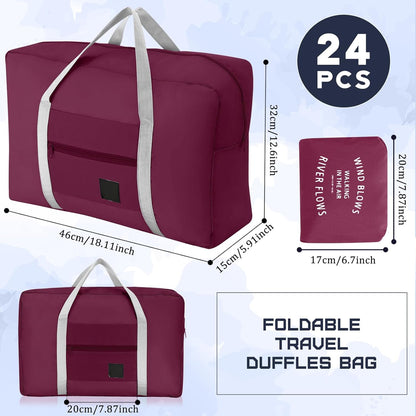 24 Pcs Travel Duffel Bags Bulk Foldable Luggage Bag Women Men Waterproof Carry Tote with Trolley Sleeve for Gym, Overnight, Airlines(Black)