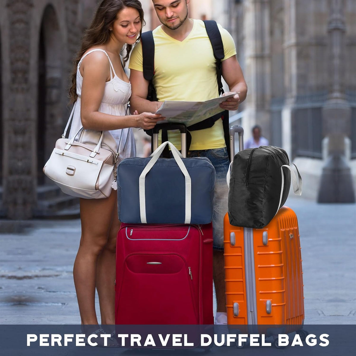 24 Pcs Travel Duffel Bags Bulk Foldable Luggage Bag Women Men Waterproof Carry Tote with Trolley Sleeve for Gym, Overnight, Airlines(Black)