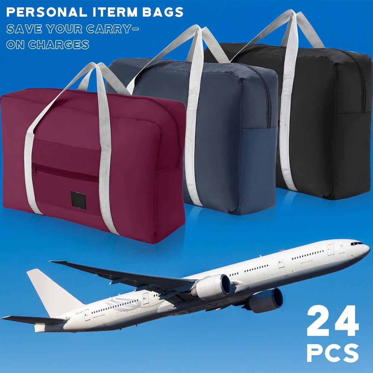 24 Pcs Travel Duffel Bags Bulk Foldable Luggage Bag Women Men Waterproof Carry Tote with Trolley Sleeve for Gym, Overnight, Airlines(Black)