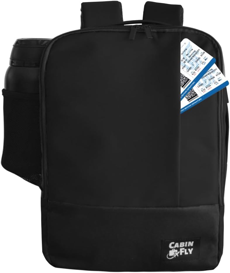 Bellanca Air Canada And WestJet Personal Item Size Backpack Under Seat Carry-on Bag Flair Airlines Hand Luggage (Black, 16x12x4/6In)