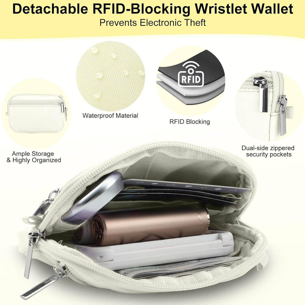3-in-1 Clip and Go Strap for Phone with Wallet Crossbody, Detachable Zippered RFID Wristlet Wallet，Adjustable Anti-Theft Phone Lanyard for Women | Hands-Free for Daily Errands & Travel (Black)