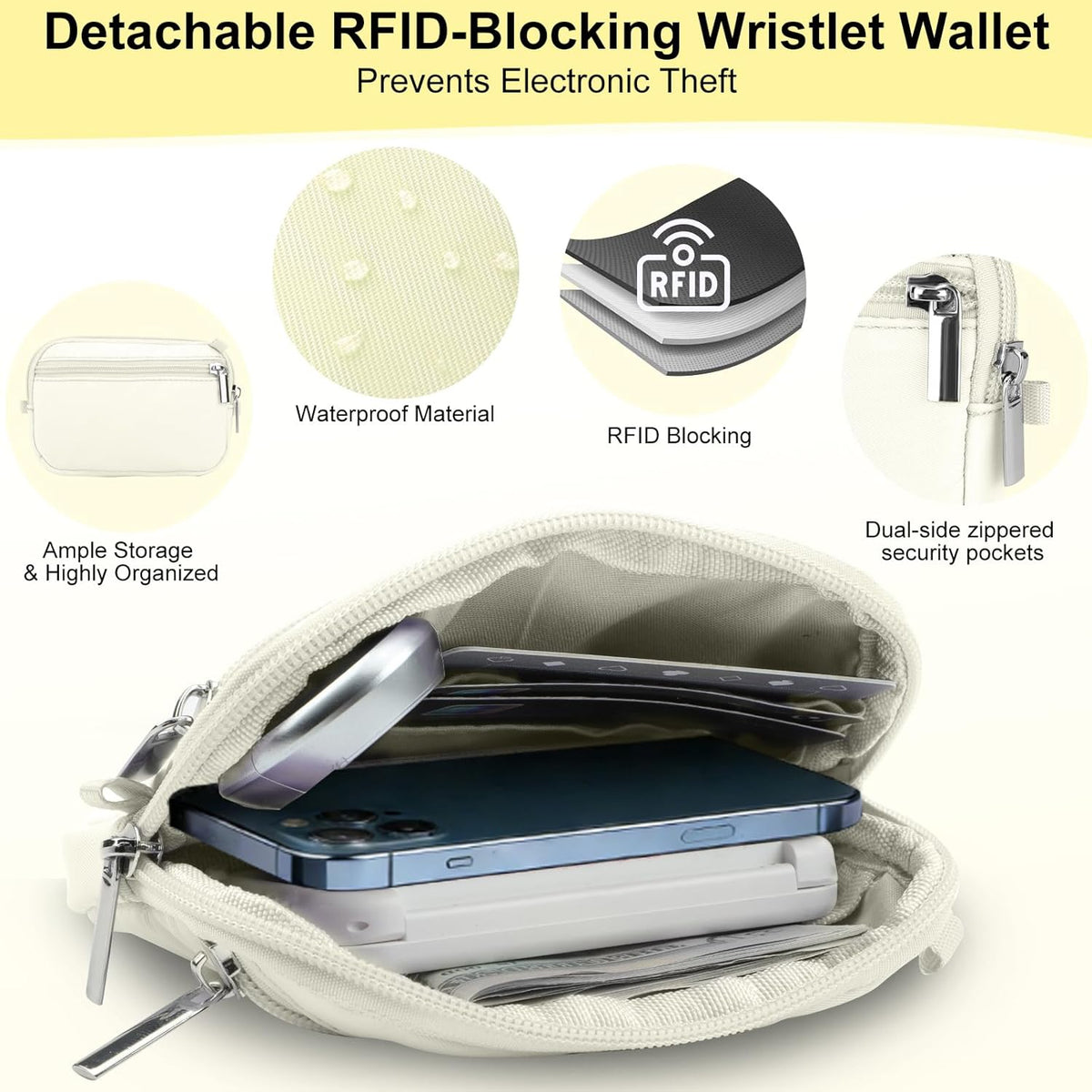3-in-1 Clip and Go Strap for Phone with Wallet Crossbody, Detachable Zippered RFID Wristlet Wallet，Adjustable Anti-Theft Phone Lanyard for Women | Hands-Free for Daily Errands & Travel (Black)