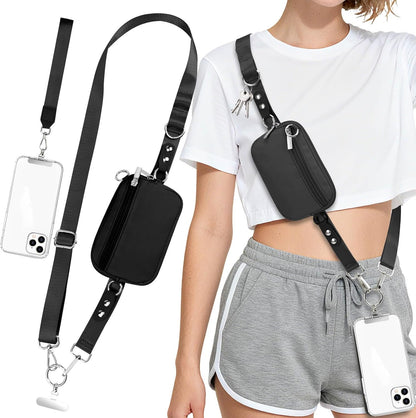 3-in-1 Clip and Go Strap for Phone with Wallet Crossbody, Detachable Zippered RFID Wristlet Wallet，Adjustable Anti-Theft Phone Lanyard for Women | Hands-Free for Daily Errands & Travel (Black)