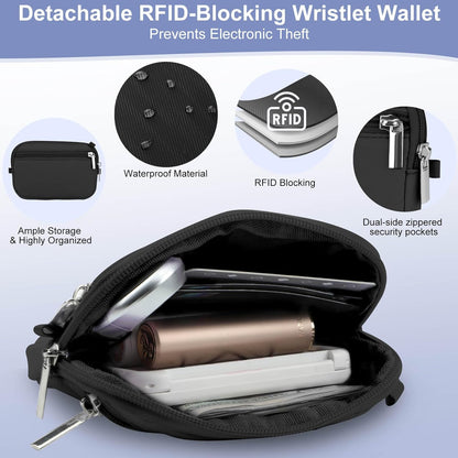 3-in-1 Clip and Go Strap for Phone with Wallet Crossbody, Detachable Zippered RFID Wristlet Wallet，Adjustable Anti-Theft Phone Lanyard for Women | Hands-Free for Daily Errands & Travel (Black)