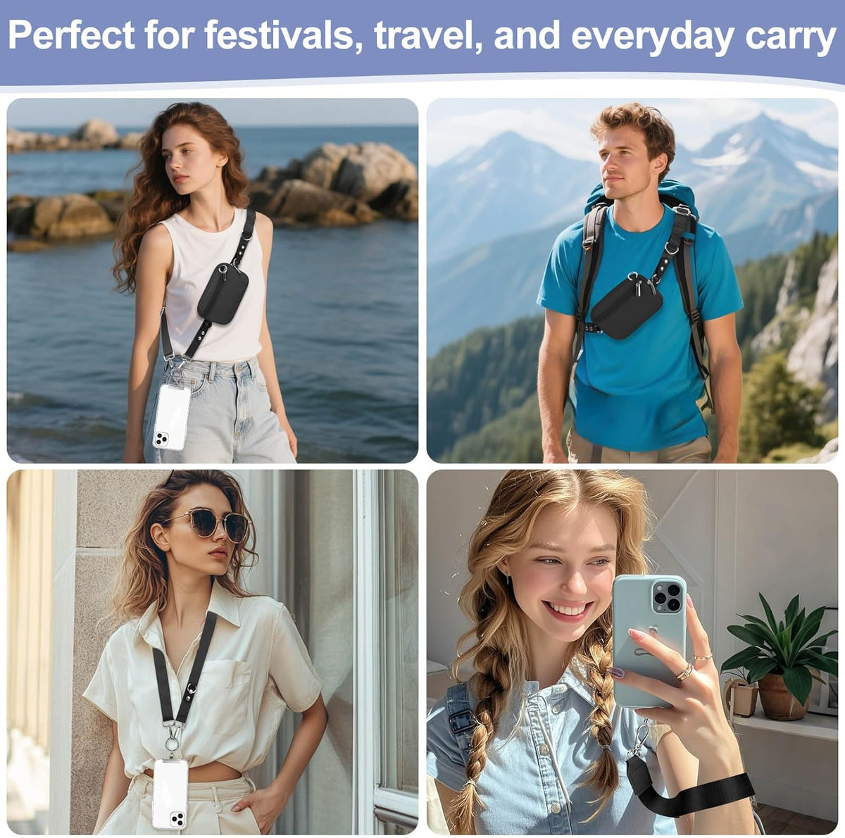 3-in-1 Clip and Go Strap for Phone with Wallet Crossbody, Detachable Zippered RFID Wristlet Wallet，Adjustable Anti-Theft Phone Lanyard for Women | Hands-Free for Daily Errands & Travel (Black)