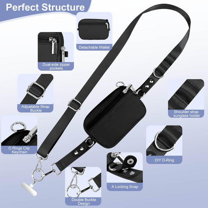 3-in-1 Clip and Go Strap for Phone with Wallet Crossbody, Detachable Zippered RFID Wristlet Wallet，Adjustable Anti-Theft Phone Lanyard for Women | Hands-Free for Daily Errands & Travel (Black)