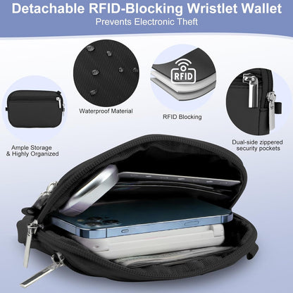 3-in-1 Clip and Go Strap for Phone with Wallet Crossbody, Detachable Zippered RFID Wristlet Wallet，Adjustable Anti-Theft Phone Lanyard for Women | Hands-Free for Daily Errands & Travel (Black)