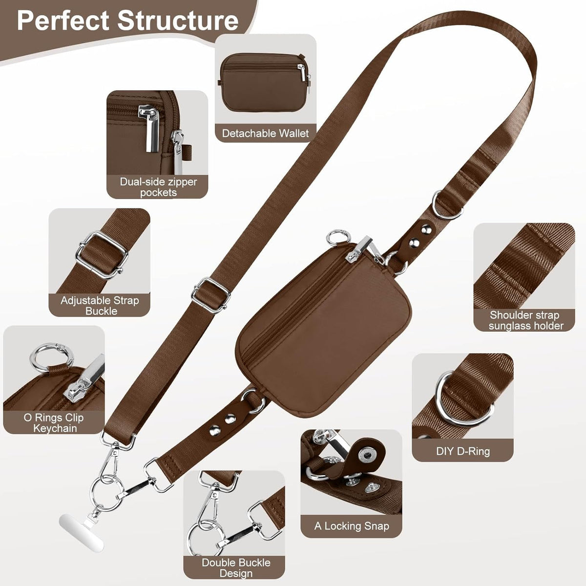 3-in-1 Clip and Go Strap for Phone with Wallet Crossbody, Detachable Zippered RFID Wristlet Wallet，Adjustable Anti-Theft Phone Lanyard for Women | Hands-Free for Daily Errands & Travel (Black)