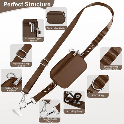 3-in-1 Clip and Go Strap for Phone with Wallet Crossbody, Detachable Zippered RFID Wristlet Wallet，Adjustable Anti-Theft Phone Lanyard for Women | Hands-Free for Daily Errands & Travel (Black)