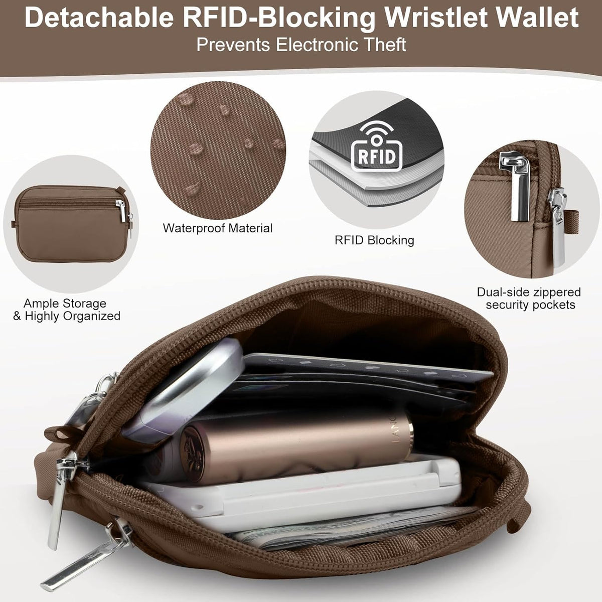 3-in-1 Clip and Go Strap for Phone with Wallet Crossbody, Detachable Zippered RFID Wristlet Wallet，Adjustable Anti-Theft Phone Lanyard for Women | Hands-Free for Daily Errands & Travel (Black)