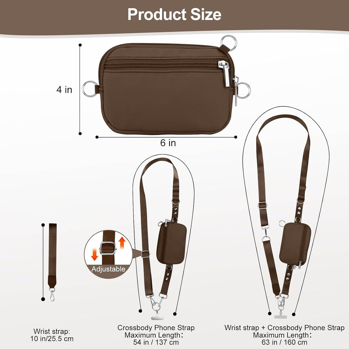 3-in-1 Clip and Go Strap for Phone with Wallet Crossbody, Detachable Zippered RFID Wristlet Wallet，Adjustable Anti-Theft Phone Lanyard for Women | Hands-Free for Daily Errands & Travel (Black)