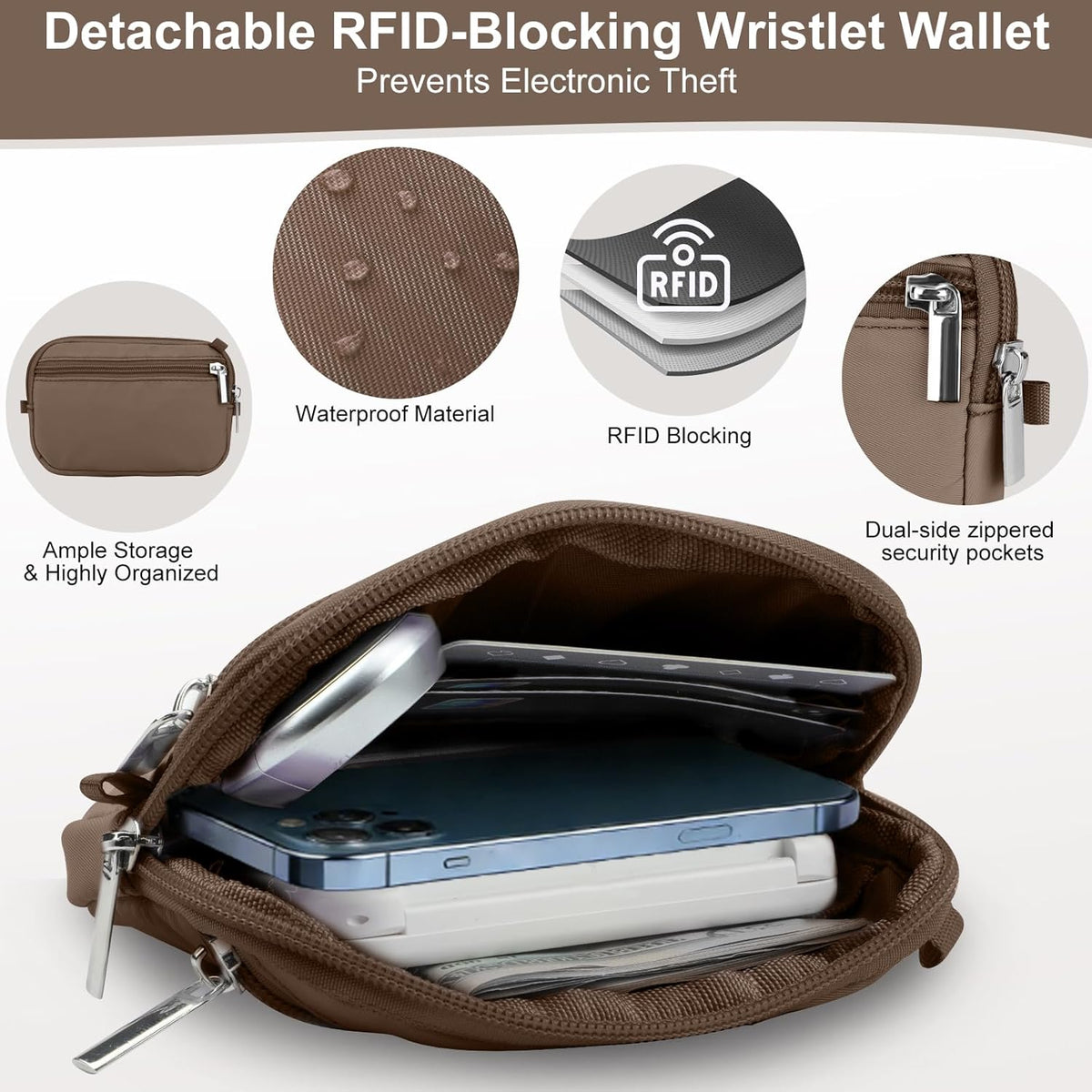 3-in-1 Clip and Go Strap for Phone with Wallet Crossbody, Detachable Zippered RFID Wristlet Wallet，Adjustable Anti-Theft Phone Lanyard for Women | Hands-Free for Daily Errands & Travel (Black)