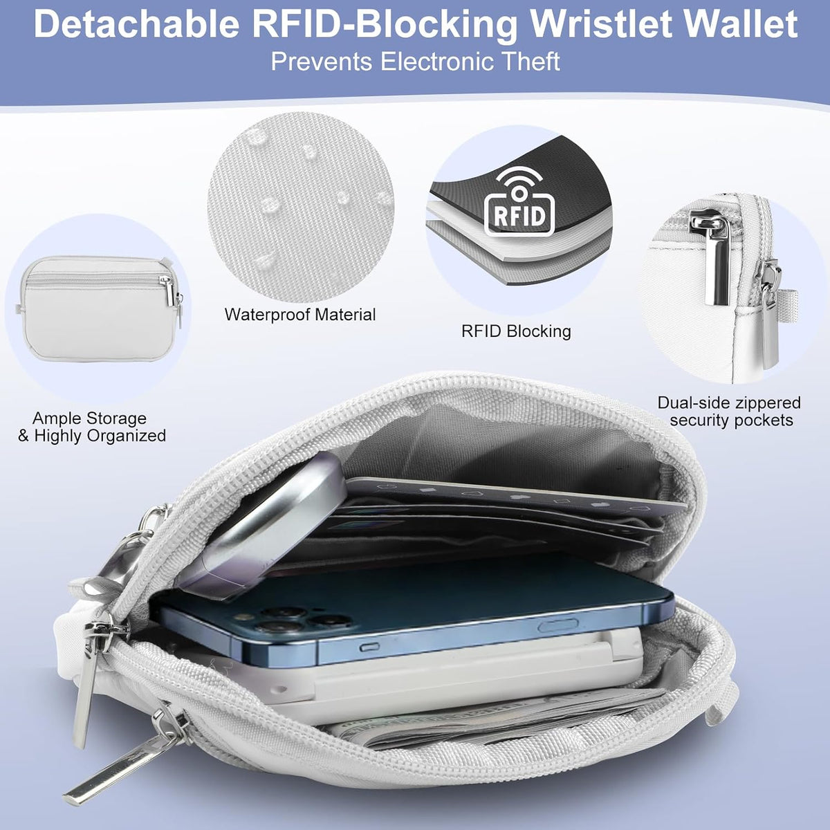 3-in-1 Clip and Go Strap for Phone with Wallet Crossbody, Detachable Zippered RFID Wristlet Wallet，Adjustable Anti-Theft Phone Lanyard for Women | Hands-Free for Daily Errands & Travel (Black)