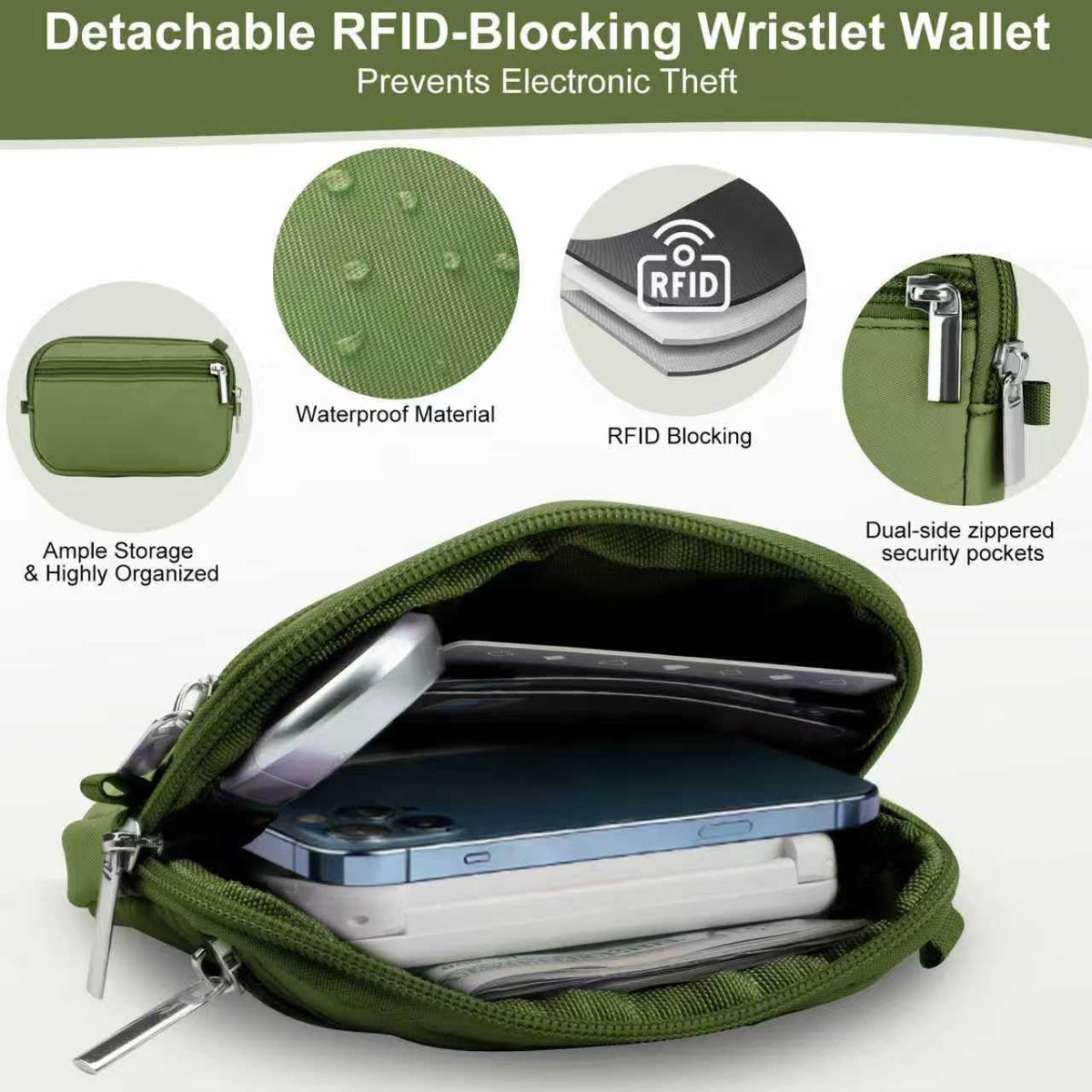 3-in-1 Clip and Go Strap for Phone with Wallet Crossbody, Detachable Zippered RFID Wristlet Wallet，Adjustable Anti-Theft Phone Lanyard for Women | Hands-Free for Daily Errands & Travel (Black)