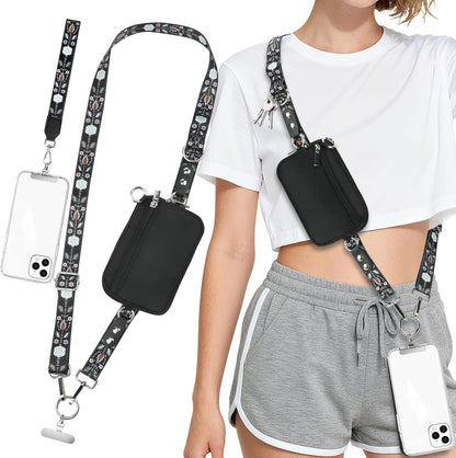 3-in-1 Clip and Go Strap for Phone with Wallet Crossbody, Detachable Zippered RFID Wristlet Wallet，Adjustable Anti-Theft Phone Lanyard for Women | Hands-Free for Daily Errands & Travel (Black)