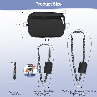 3-in-1 Clip and Go Strap for Phone with Wallet Crossbody, Detachable Zippered RFID Wristlet Wallet，Adjustable Anti-Theft Phone Lanyard for Women | Hands-Free for Daily Errands & Travel (Black)