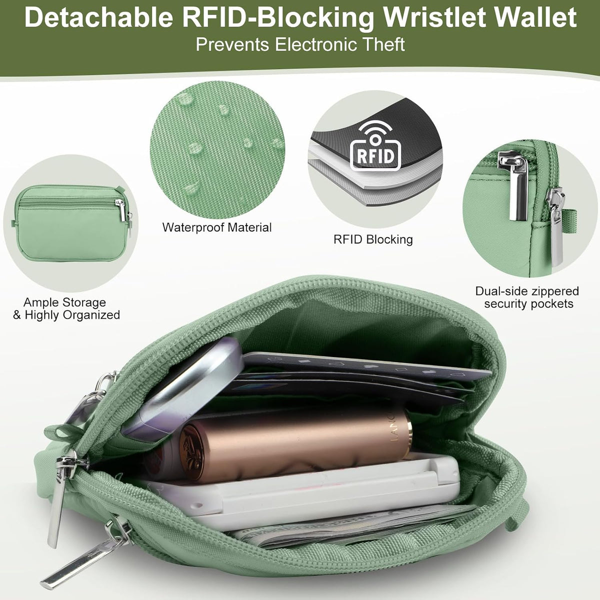 3-in-1 Clip and Go Strap for Phone with Wallet Crossbody, Detachable Zippered RFID Wristlet Wallet，Adjustable Anti-Theft Phone Lanyard for Women | Hands-Free for Daily Errands & Travel (Black)