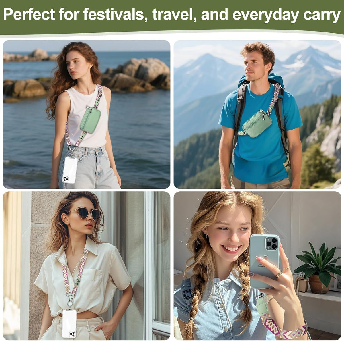 3-in-1 Clip and Go Strap for Phone with Wallet Crossbody, Detachable Zippered RFID Wristlet Wallet，Adjustable Anti-Theft Phone Lanyard for Women | Hands-Free for Daily Errands & Travel (Black)