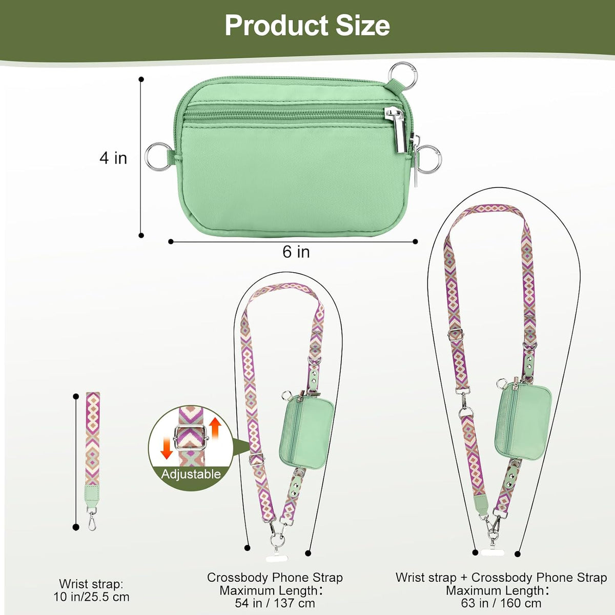 3-in-1 Clip and Go Strap for Phone with Wallet Crossbody, Detachable Zippered RFID Wristlet Wallet，Adjustable Anti-Theft Phone Lanyard for Women | Hands-Free for Daily Errands & Travel (Black)