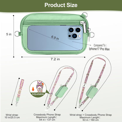 3-in-1 Clip and Go Strap for Phone with Wallet Crossbody, Detachable Zippered RFID Wristlet Wallet，Adjustable Anti-Theft Phone Lanyard for Women | Hands-Free for Daily Errands & Travel (Black)