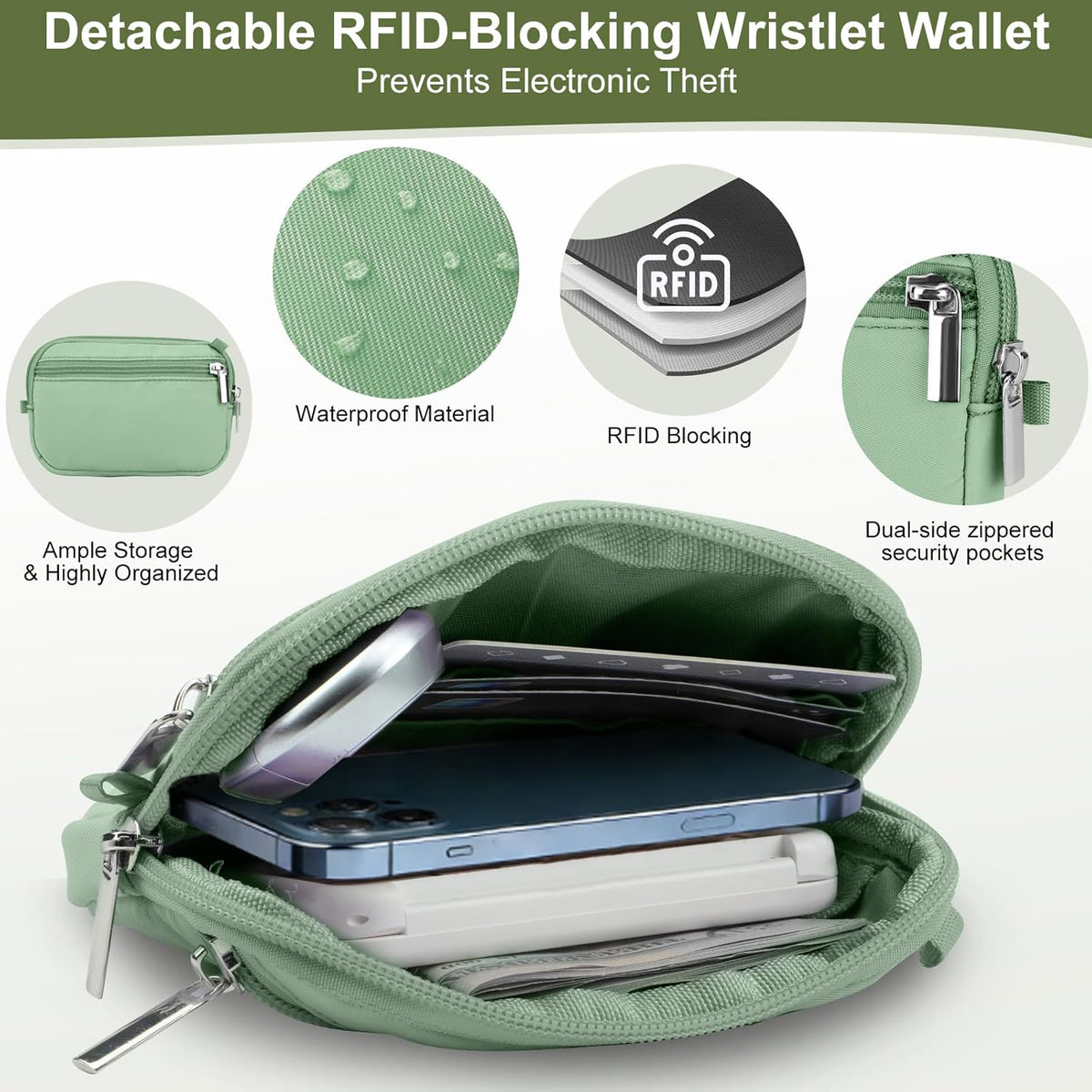 3-in-1 Clip and Go Strap for Phone with Wallet Crossbody, Detachable Zippered RFID Wristlet Wallet，Adjustable Anti-Theft Phone Lanyard for Women | Hands-Free for Daily Errands & Travel (Black)