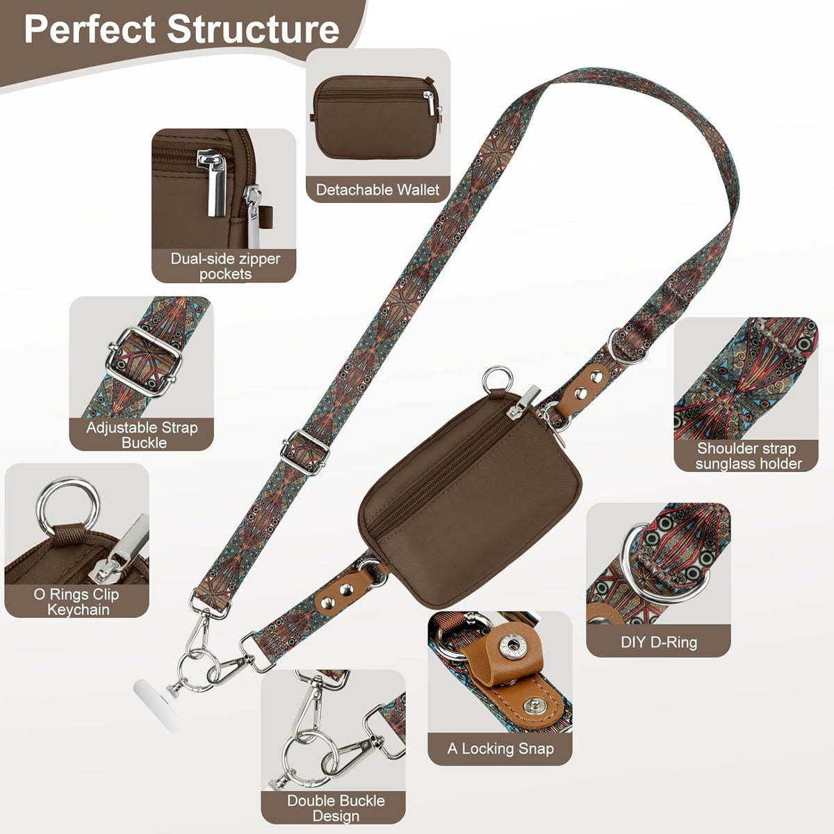 3-in-1 Clip and Go Strap for Phone with Wallet Crossbody, Detachable Zippered RFID Wristlet Wallet，Adjustable Anti-Theft Phone Lanyard for Women | Hands-Free for Daily Errands & Travel (Black)