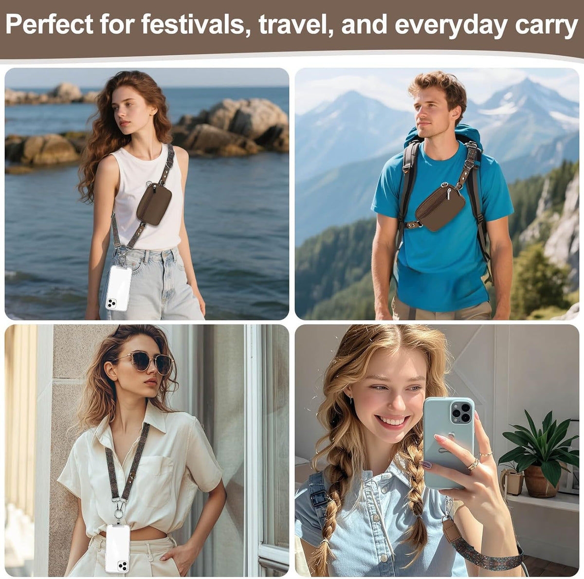 3-in-1 Clip and Go Strap for Phone with Wallet Crossbody, Detachable Zippered RFID Wristlet Wallet，Adjustable Anti-Theft Phone Lanyard for Women | Hands-Free for Daily Errands & Travel (Black)