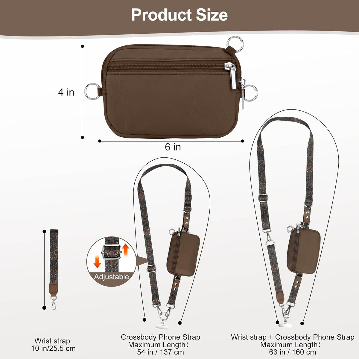 3-in-1 Clip and Go Strap for Phone with Wallet Crossbody, Detachable Zippered RFID Wristlet Wallet，Adjustable Anti-Theft Phone Lanyard for Women | Hands-Free for Daily Errands & Travel (Black)