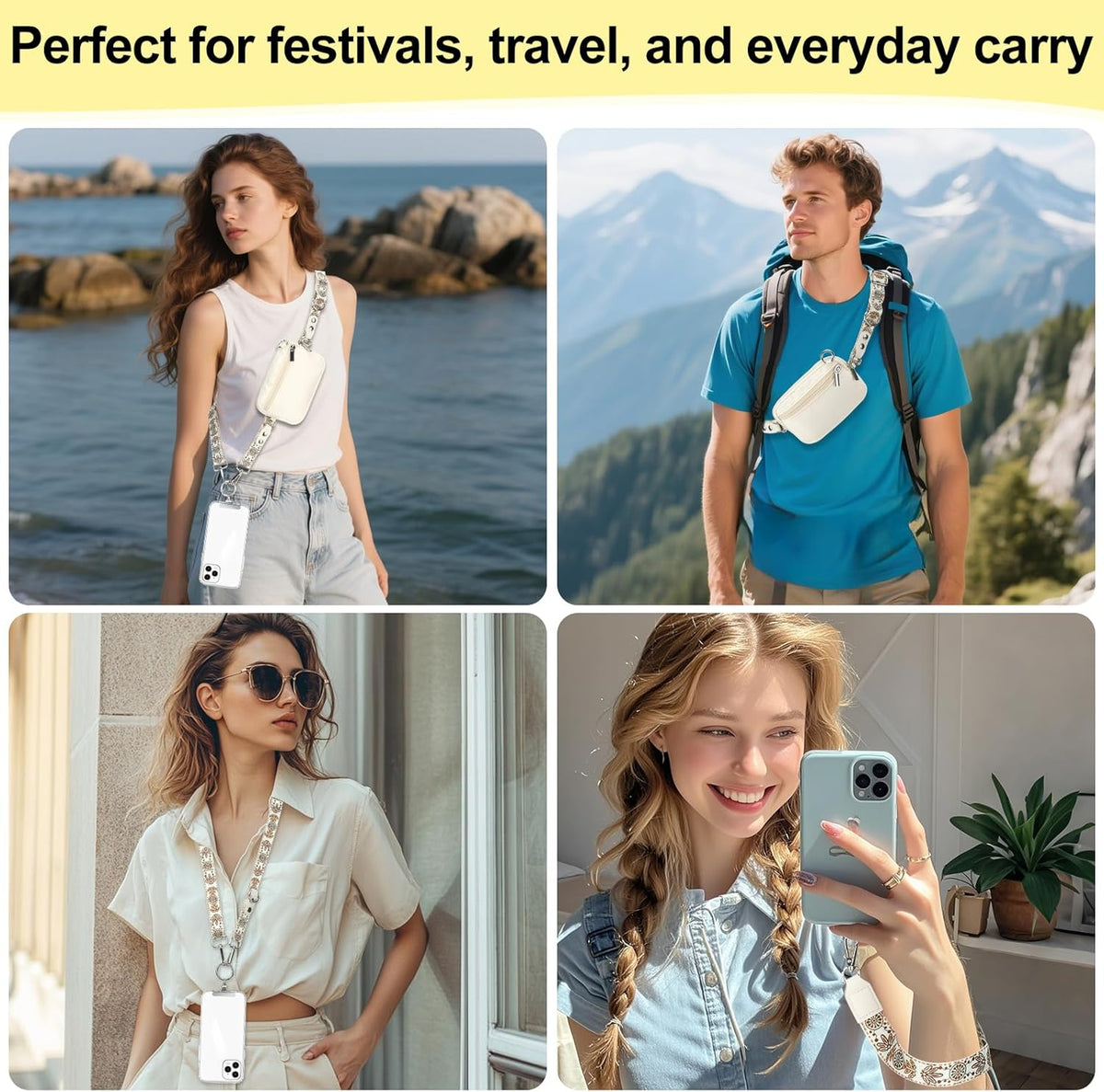3-in-1 Clip and Go Strap for Phone with Wallet Crossbody, Detachable Zippered RFID Wristlet Wallet，Adjustable Anti-Theft Phone Lanyard for Women | Hands-Free for Daily Errands & Travel (Black)