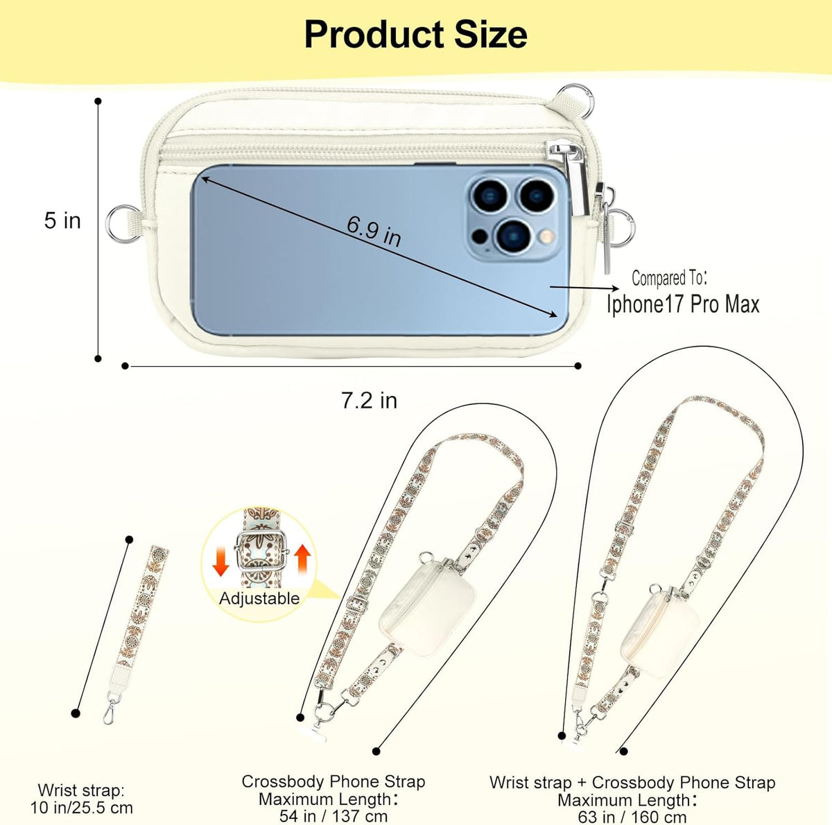 3-in-1 Clip and Go Strap for Phone with Wallet Crossbody, Detachable Zippered RFID Wristlet Wallet，Adjustable Anti-Theft Phone Lanyard for Women | Hands-Free for Daily Errands & Travel (Black)