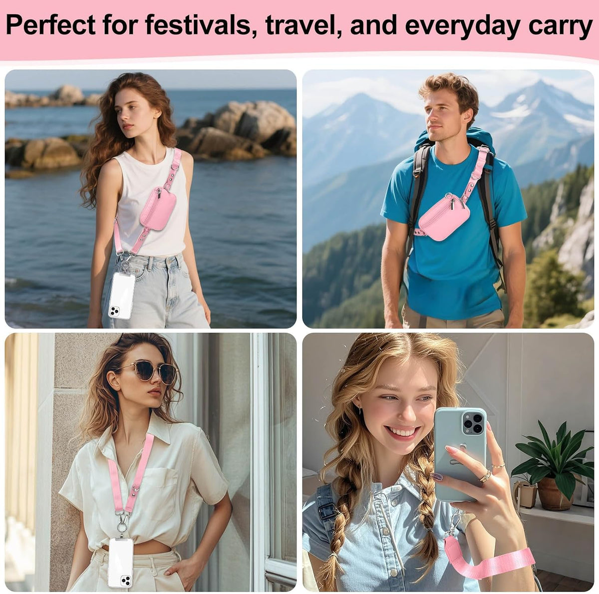 3-in-1 Clip and Go Strap for Phone with Wallet Crossbody, Detachable Zippered RFID Wristlet Wallet，Adjustable Anti-Theft Phone Lanyard for Women | Hands-Free for Daily Errands & Travel (Black)