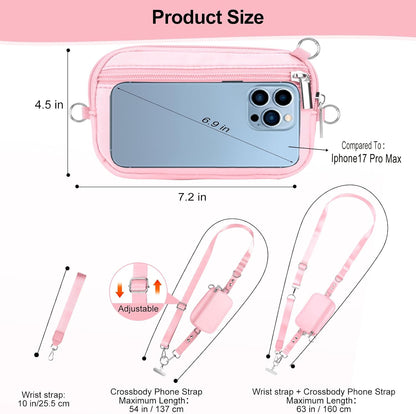 3-in-1 Clip and Go Strap for Phone with Wallet Crossbody, Detachable Zippered RFID Wristlet Wallet，Adjustable Anti-Theft Phone Lanyard for Women | Hands-Free for Daily Errands & Travel (Black)