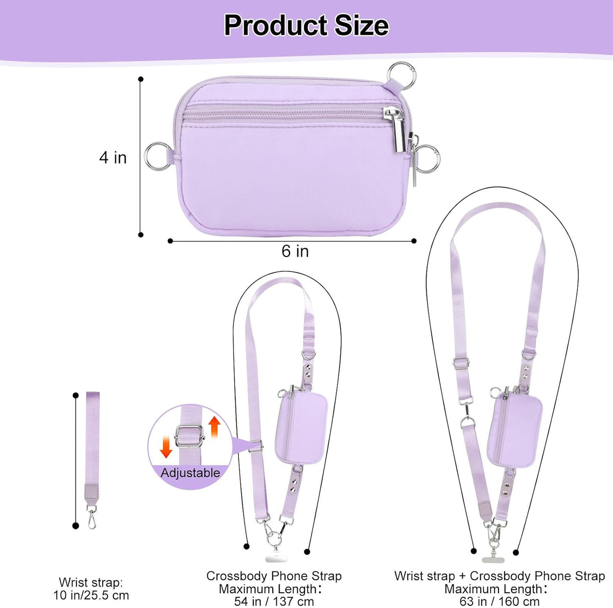 3-in-1 Clip and Go Strap for Phone with Wallet Crossbody, Detachable Zippered RFID Wristlet Wallet，Adjustable Anti-Theft Phone Lanyard for Women | Hands-Free for Daily Errands & Travel (Black)
