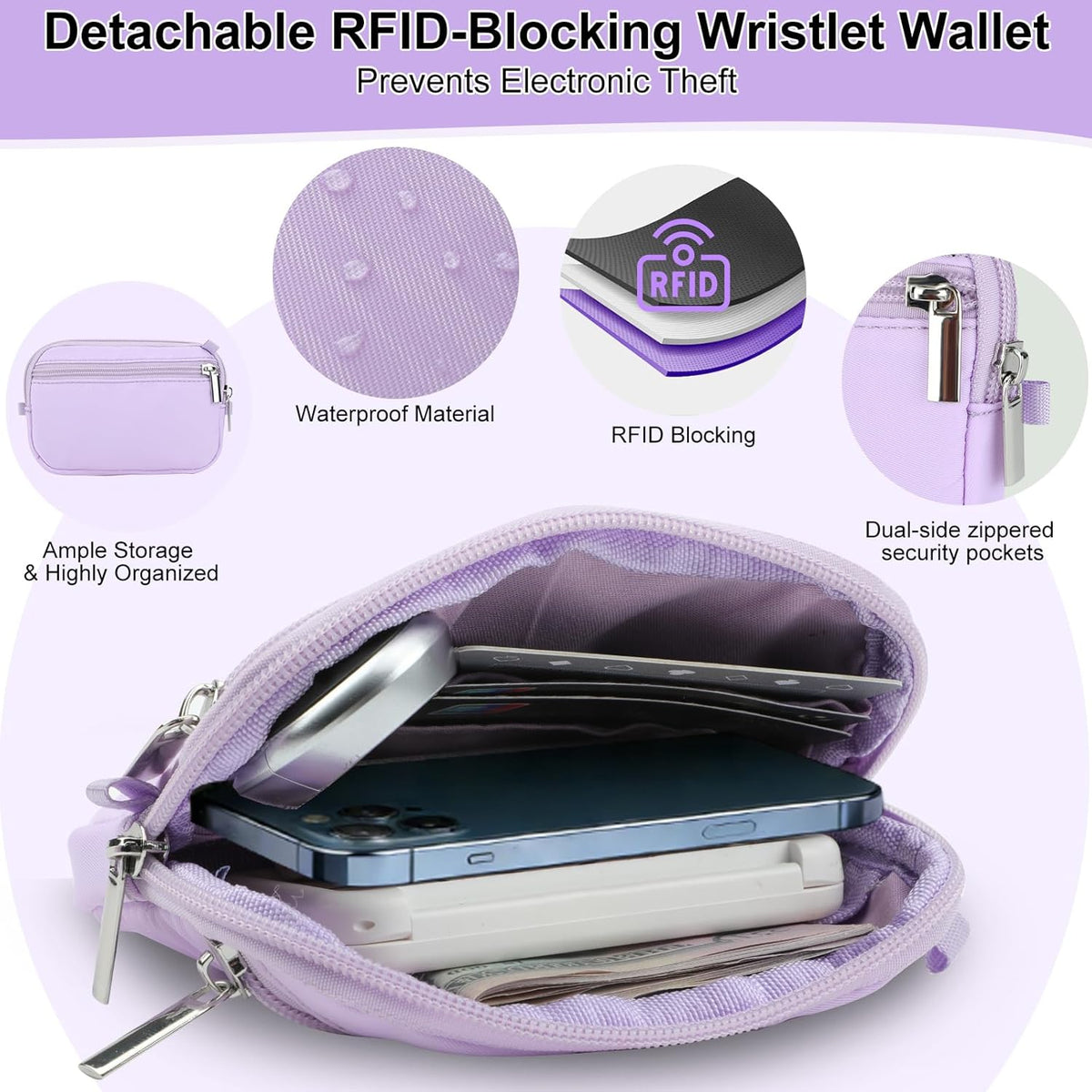 3-in-1 Clip and Go Strap for Phone with Wallet Crossbody, Detachable Zippered RFID Wristlet Wallet，Adjustable Anti-Theft Phone Lanyard for Women | Hands-Free for Daily Errands & Travel (Black)