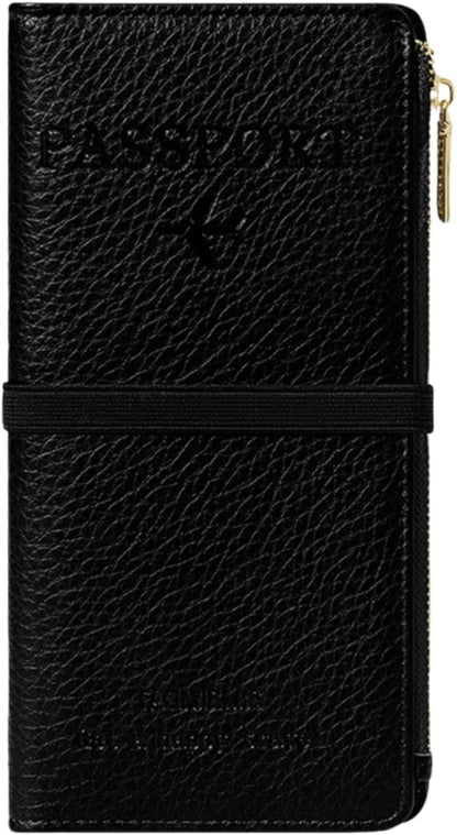 RFID-Blocking Leather Travel Wallet & Passport Holder with Zipper Pocket, Card Slots, and Phone Compartment – Waterproof Travel Organizer for Women & Men. TG-1 (Pink)