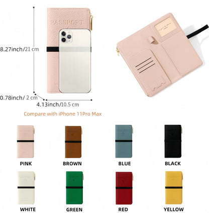 RFID-Blocking Leather Travel Wallet & Passport Holder with Zipper Pocket, Card Slots, and Phone Compartment – Waterproof Travel Organizer for Women & Men. TG-1 (Pink)