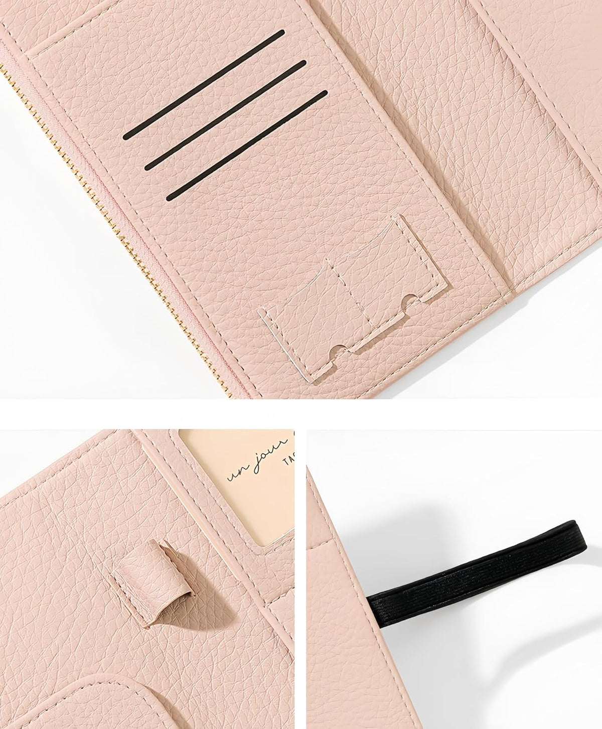 RFID-Blocking Leather Travel Wallet & Passport Holder with Zipper Pocket, Card Slots, and Phone Compartment – Waterproof Travel Organizer for Women & Men. TG-1 (Pink)
