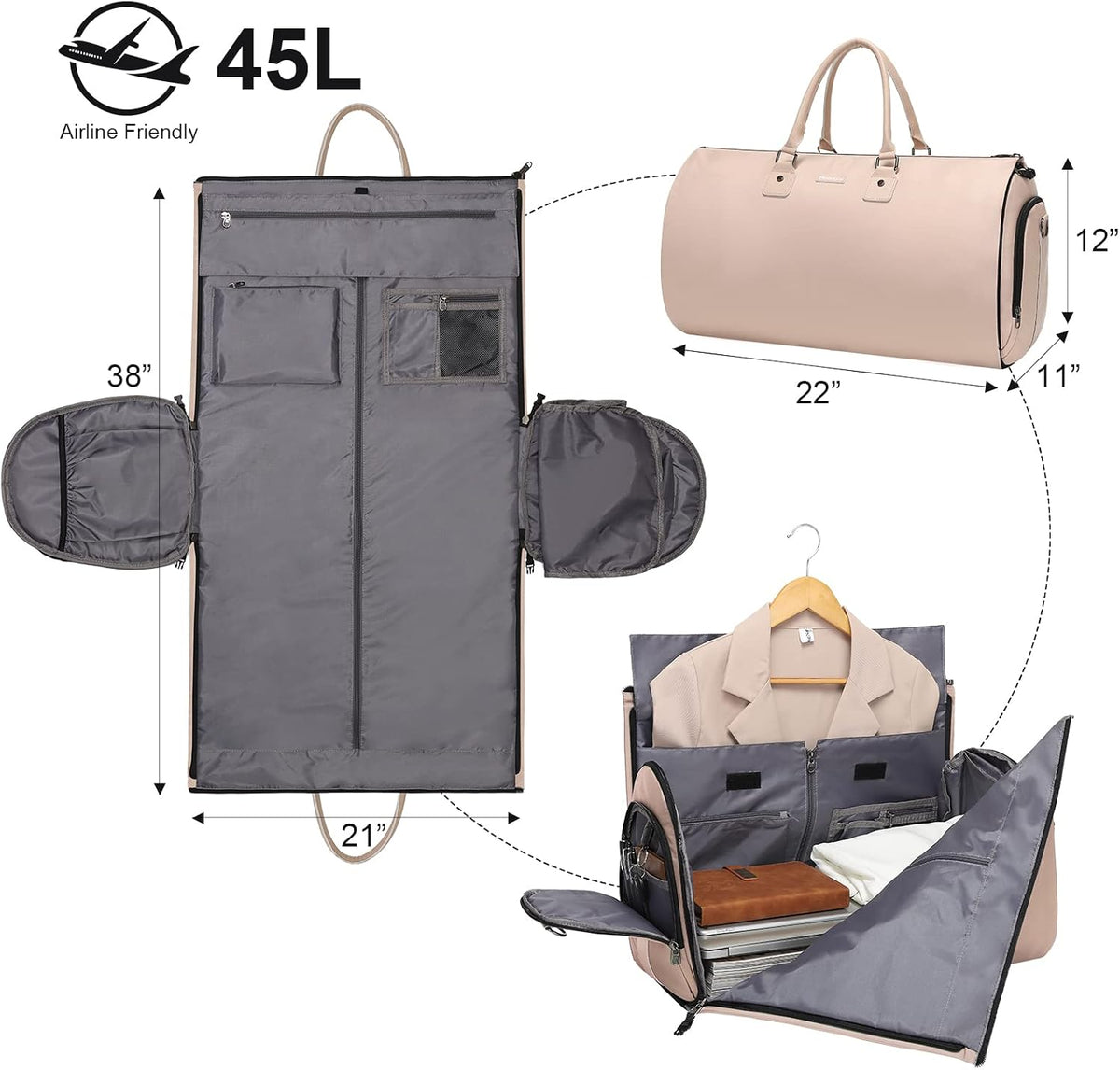 Convertible Garment Duffel Bag, 2-in-1 Hanging Suitcase for Travel | Eco-friendly garment bag converts hanging to duffel, Waterproof & wrinkle-resistant, Great for weekend or business travel.