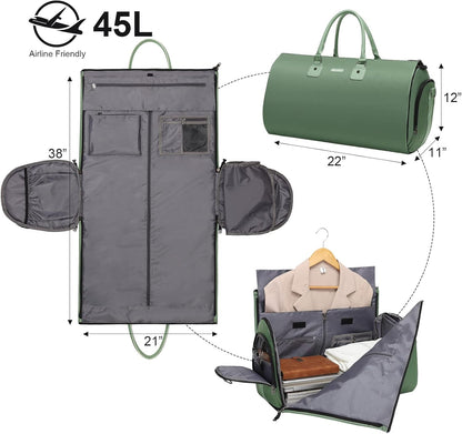 Convertible Garment Duffel Bag, 2-in-1 Hanging Suitcase for Travel | Eco-friendly garment bag converts hanging to duffel, Waterproof & wrinkle-resistant, Great for weekend or business travel.