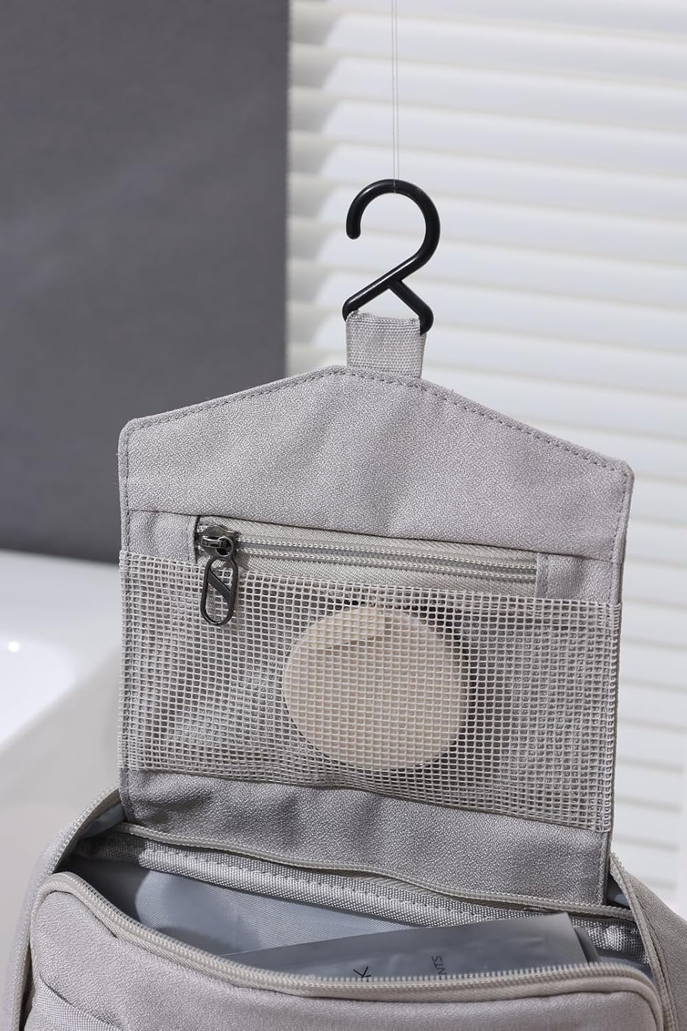Travel Toiletry Bag with Hanging Hook Water-Resistant Cosmetic Case Makeup Bag Portable, Travel-Sized Container for Men, Silver Gray