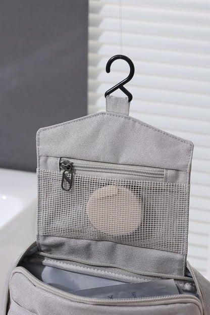 Travel Toiletry Bag with Hanging Hook Water-Resistant Cosmetic Case Makeup Bag Portable, Travel-Sized Container for Men, Silver Gray